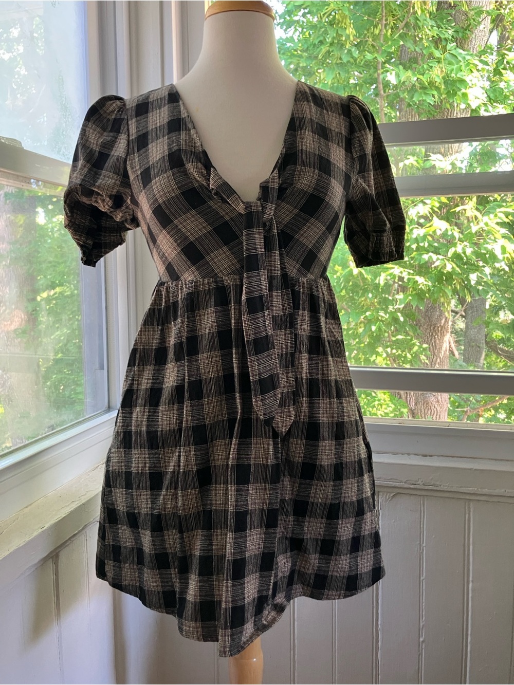 100% Cotton Purple and Cream Plaid Tie-Front Women’s Minidress by Disturbia